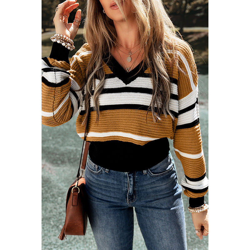 Pull col V rayé – Style chic